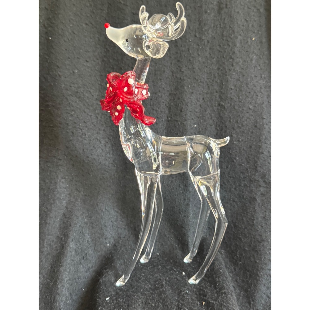 Clear plastic molded Reindeer Figurine Red Polka Dot Bow Christmas Decor